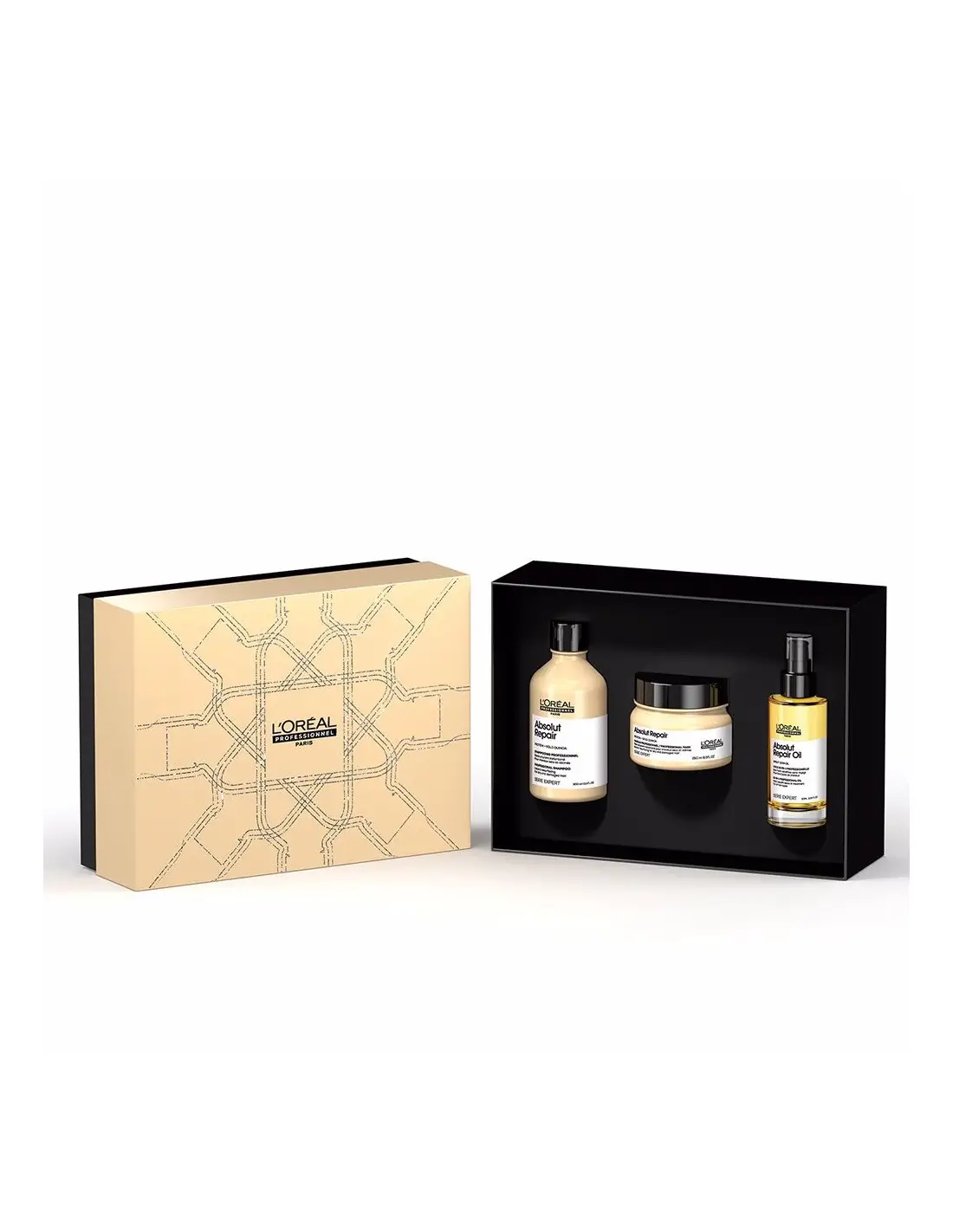 L'OREAL PROFESSIONNEL COFFRET DE NOEL TRIO ABSOLUT REPAIR MASQUE + SHAMPOOING + HUILE 10 EN 1