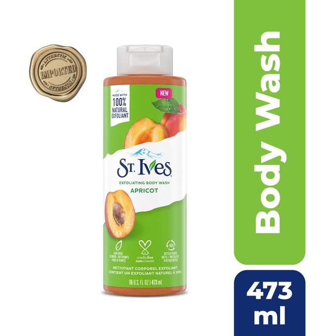 St Ives Gel douche exfoliant à l'abricot , exfoliants 100 % naturels, 473 ml