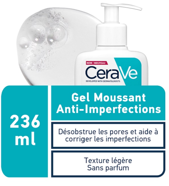 CERAVE GEL MOUSSANT ANTI-IMPERFECTIONS | PEAU GRASSE À TENDANCE ACNÉIQUE | 236ML